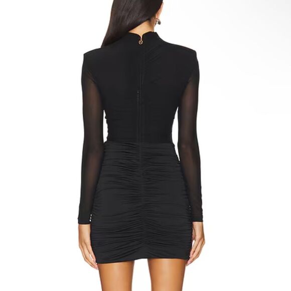 Nookie Enigma Mini Dress Black Long-Sleeve mesh ruched Revolve S New - Picture 3 of 9
